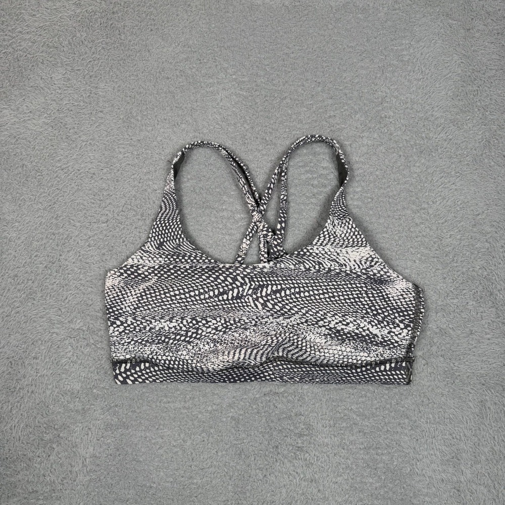 Lululemon Free To‎ Be Wild Sports Bra Size 10 Black White Snakeskin Dot Strappy